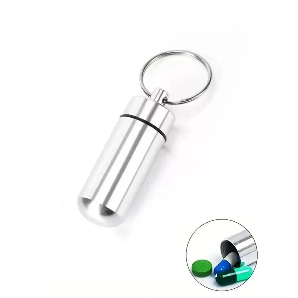 2026 New 1Pc Aluminum Alloy Keychain, Multifunctional Waterproof Storage Container, Portable Case for Pills & Small Items, Travel Essential Bag Accessory, Compact, Keychain For Bags, Plain Finish, Sporty Look