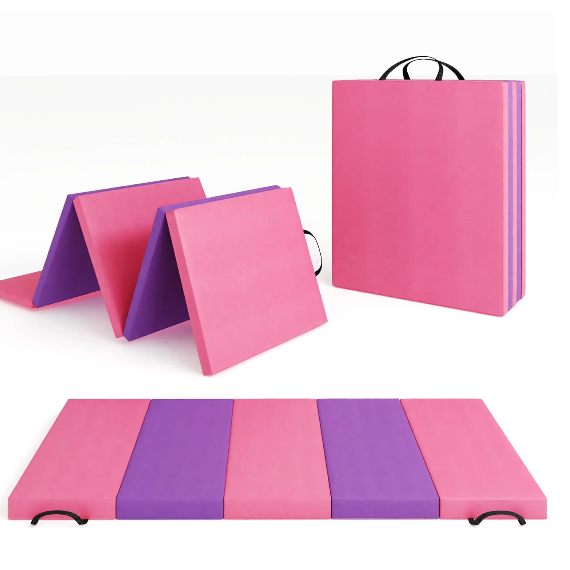 GARVEE Folding Gymnastics Tumbling Mat - Portable Home Gym Exercise Floor Pad with High-Density Anti-Tear Material, Carrying Handles for Yoga, Pilates Training