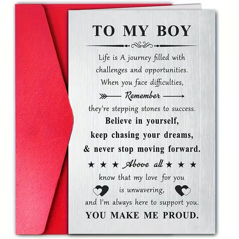 Meaningful Birthday Card with Envelope, 'to My Boy' Inspirational Message, High-Quality Paper, Perfect for Celebrations and Love
