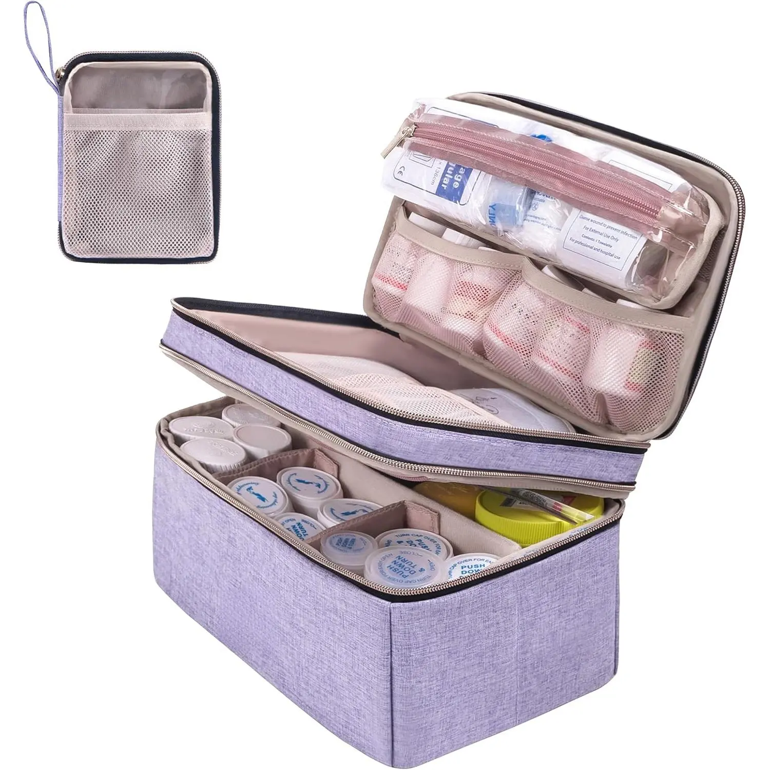 Medicine Storage Bag Pill Bottle Organizer with Portable Small Pouch Travel Medication Bottle Organizer for Emergency Home First Aid Box Kit