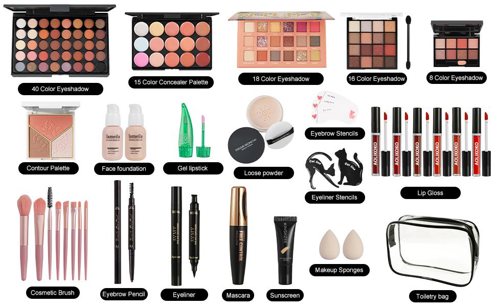 All in One Makeup Kit for Women Full Kit,Makeup Set for Women, Includes Eyeshadow Palette/Foundation/Lipstick/Eyeliner/Mascara/makeup Brush,Makeup Gift Set for Christmas & Birthday&Holiday&Everyday.
