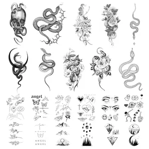 22 Sheets Realistic Temporary Tattoo, 10 sheets Sexy Snake Fake Tattoos Stickers, Floral Peony Rose Tribal Viper Snake Temporary Tatoos For Women Men Adults Body Art Forearm Arm Leg