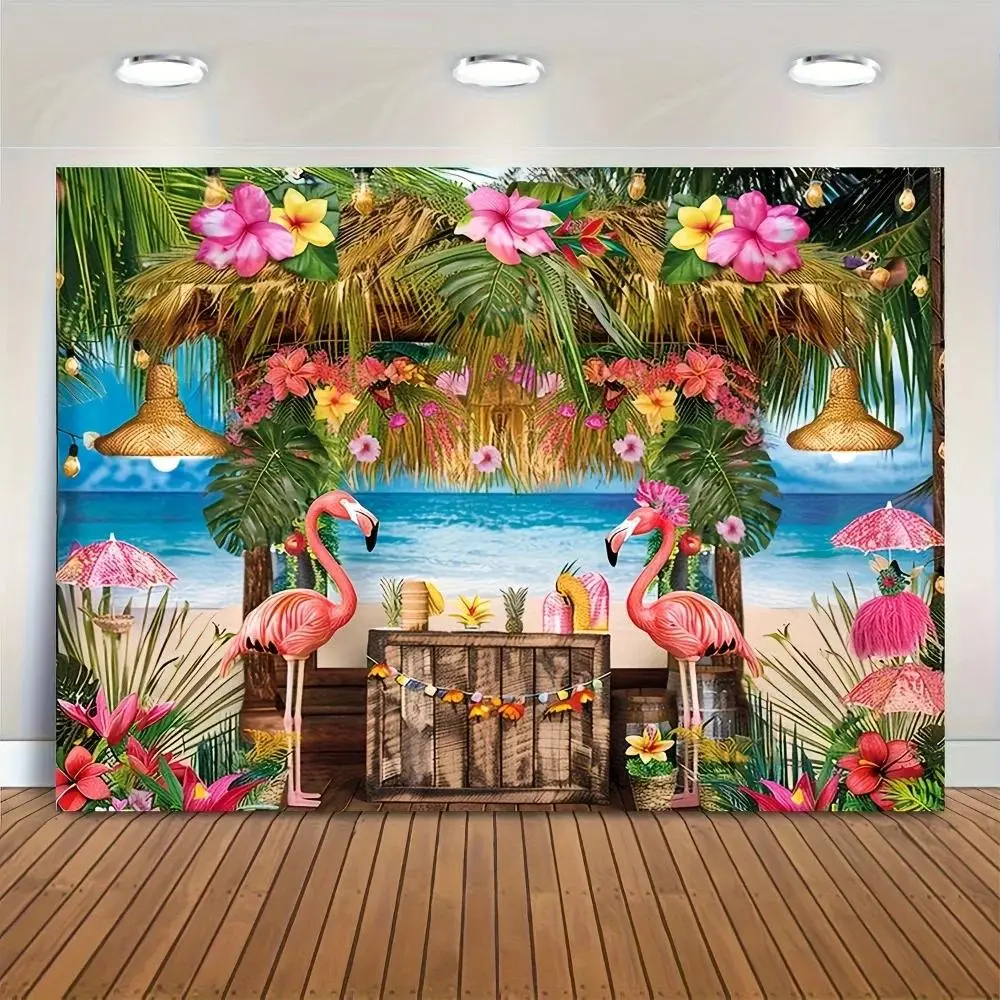 Outdoor Event Decor 1 piece of vibrant Hawaiian beach background - Tropical Tiki Bar Lua party photo background, beach event background
