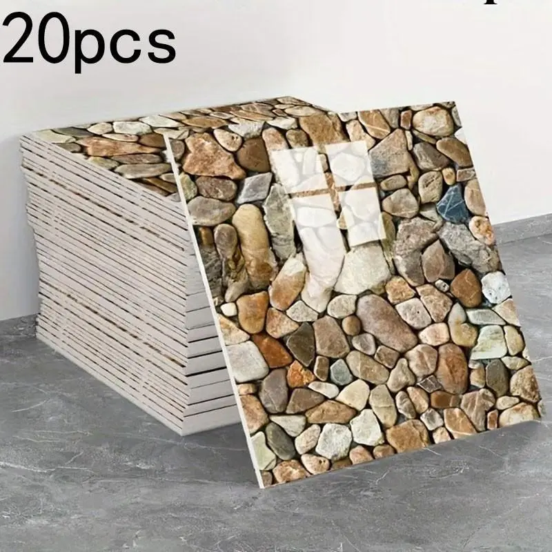 20 sheets of waterproof PVC imitation stone brick pattern self-adhesive wall paper, Tile Wall Stickers, Decorative Sticker, Tile Wall Decals - peelable vinyl floor tiles for waterproofing - suitable for home and furniture decoration Interior Stickers