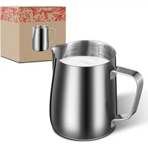 Milk Frothing Pitcher, 12oz/350ml Stainless Steel Milk Jug Steaming Cup, Milk Coffee Cappuccino Latte Art Steam Creamer Frother Pitcher
