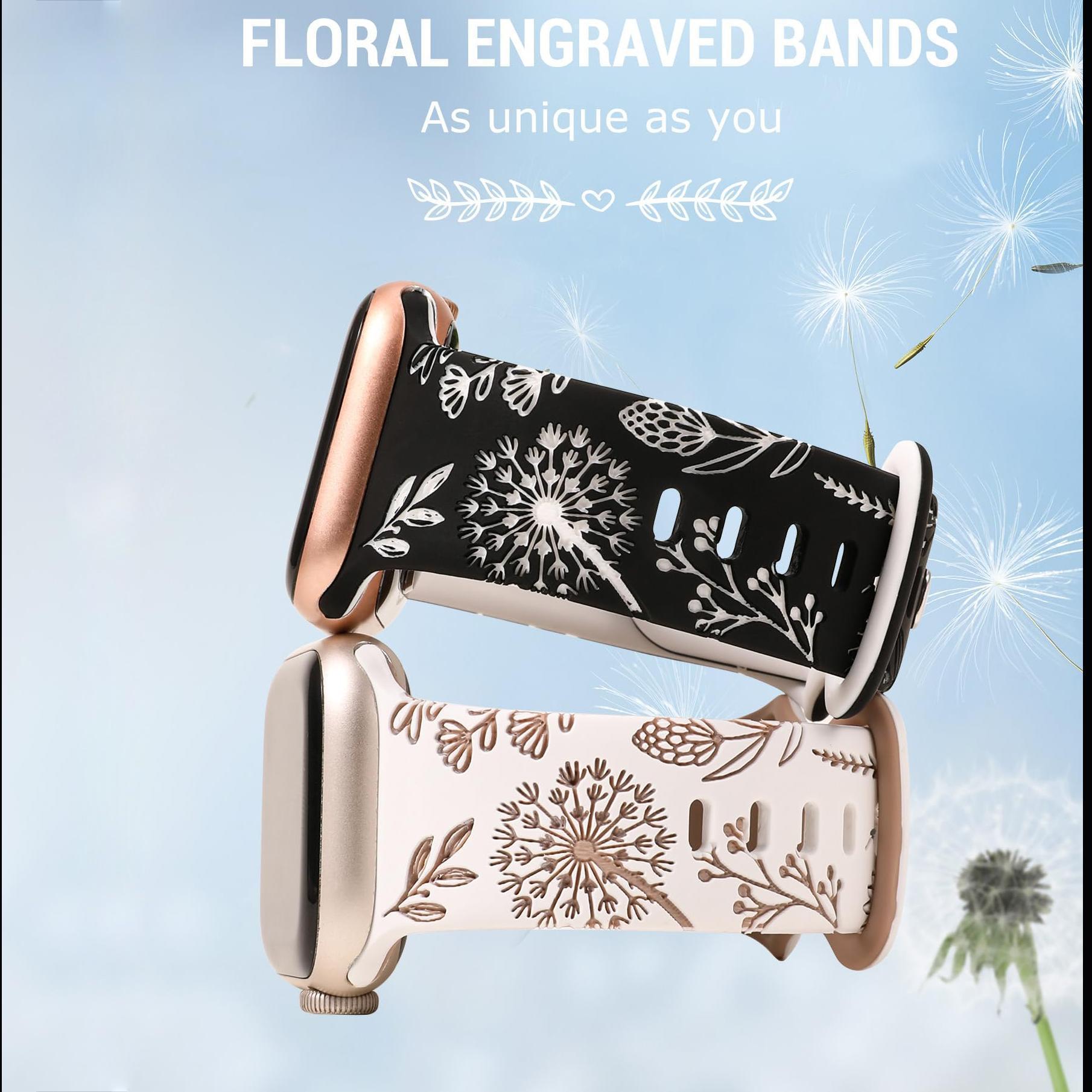 Floral Engraved Pattern Watch Band, 1 Count Soft Silicone Watch Band for Women, Wearable Accessories Smart Watch Straps Compatible with Apple Watch Series 9 8 7 6 5 4 3 2 1 SE Ultra