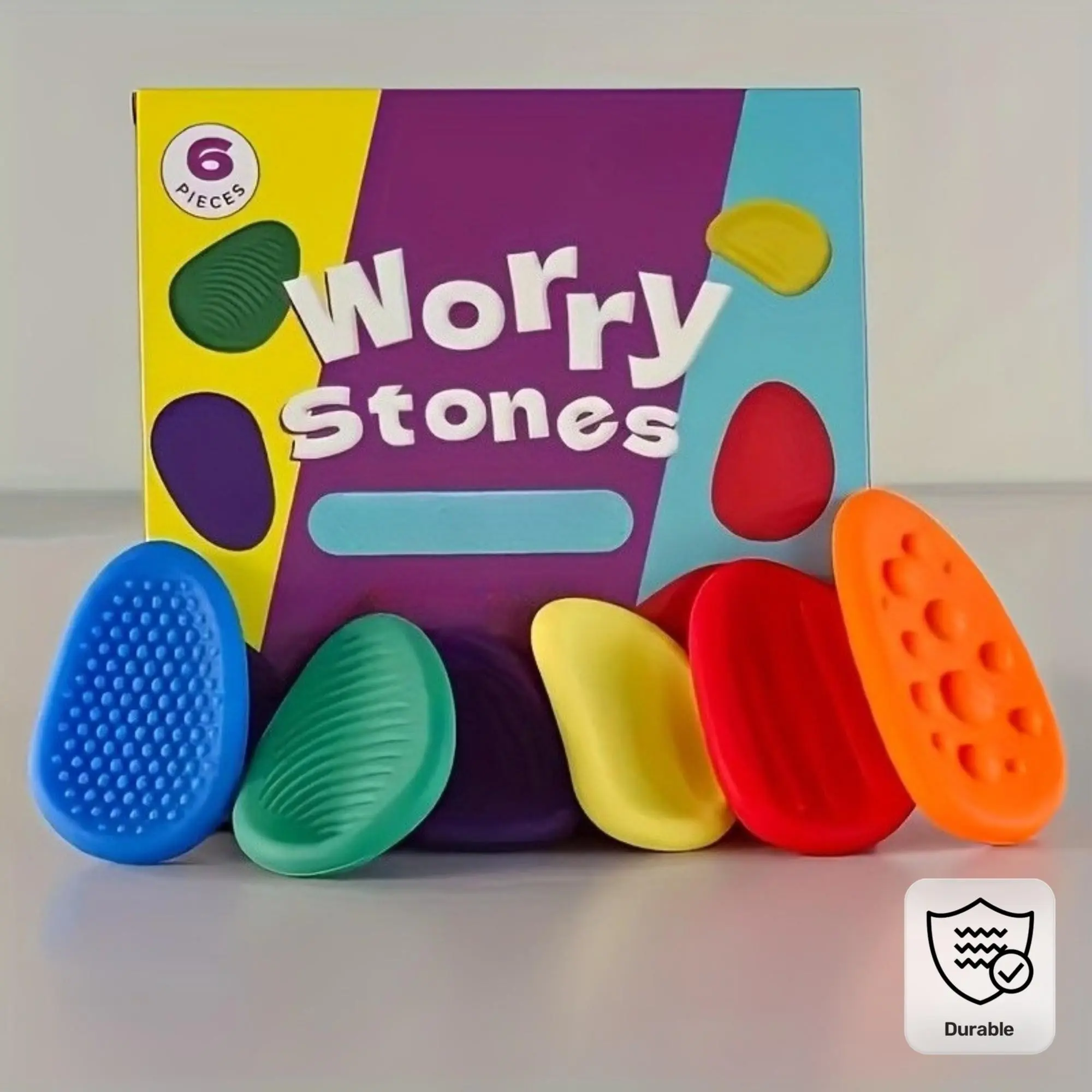 6-Piece Colorful Sensory Stones Set, Soft Elastic Texture Silicone Stress Relief Tools, Office Relaxation Massage Ball, Durable Washable Hand Grip