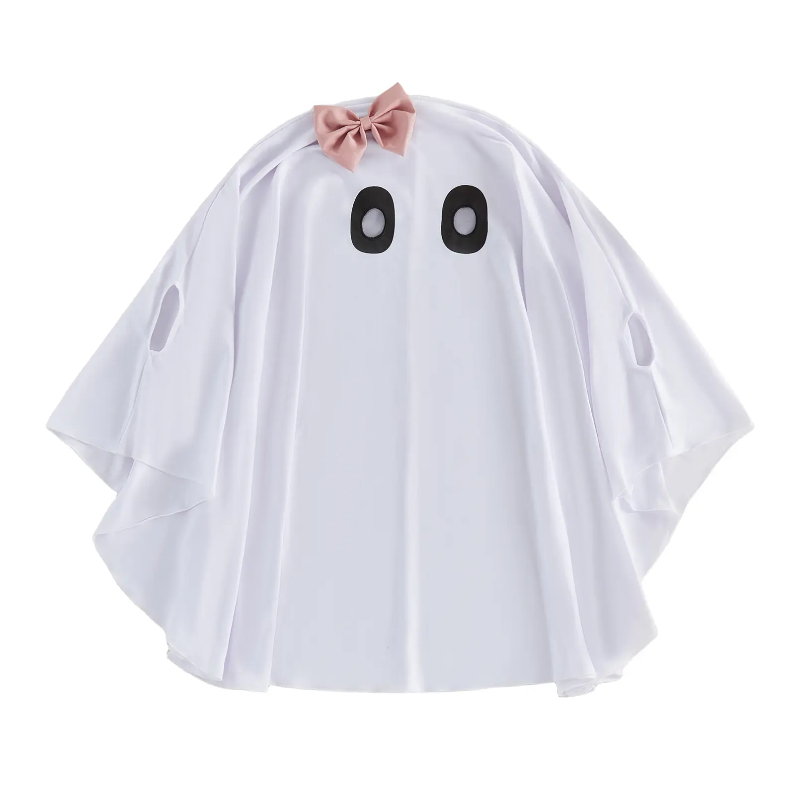 FOCUSNORM Toddler Baby Little Girls Ghost Halloween Cape Pink Bow Decor Poncho White Ghost Face Cloak Kids Halloween Cosplay Costume