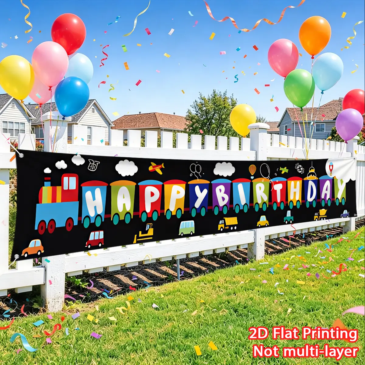 1pc Cartoon Train Birthday Banner Fence Banner Polyester Material Suitable for Birthday Party Decoration