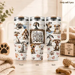 life is Better with Dogs Art Vacuum Flasks 40oz 3rd Gen Vacuum Insulated Stainless Steel Tumbler with Handle, Straw Lid, Leak-Resistant Travel Mug for Water, Coffee, Gifts, Office, Gym & Car Cup Holder
