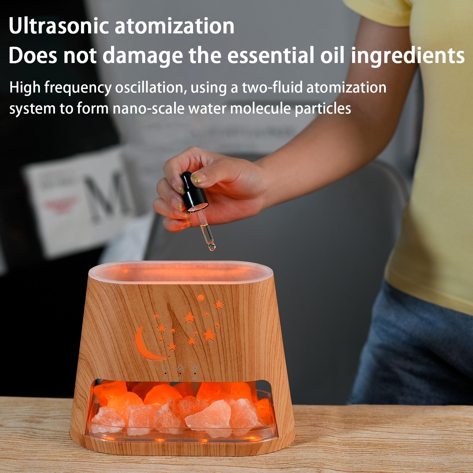 Star Moon Flame Diffuser and Atmosphere Salt Lamp, 8 Color Aromatherapy Diffuser Cool Mist Humidifier with Timer Auto-off Function for Home, Bedroom, Office, Yoga