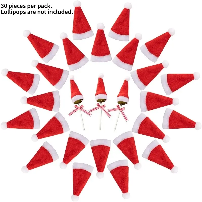 30 Packs Mini Santa Hats Christmas Lollipop Craft Hats Wine Bottle Covers Silverware Holders Table Dinner Party Decorations