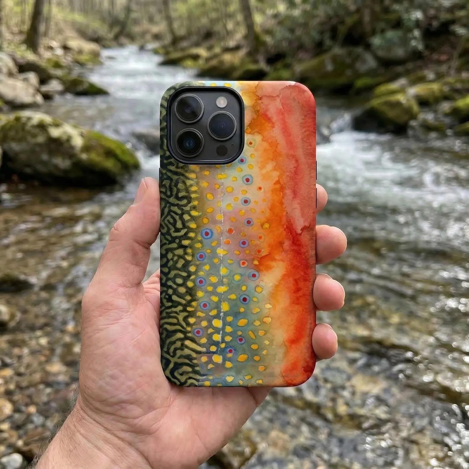 Fishing Hard Phone Case - Trout & Striped Bass Pattern with Pumpkin, Drink, Note11Pro Designs - Custom Fisherman Gift - For iPhone 17 Pro Max, Samsung & More Smartphone Handheld Devices - 2-Piece Protection Accessories