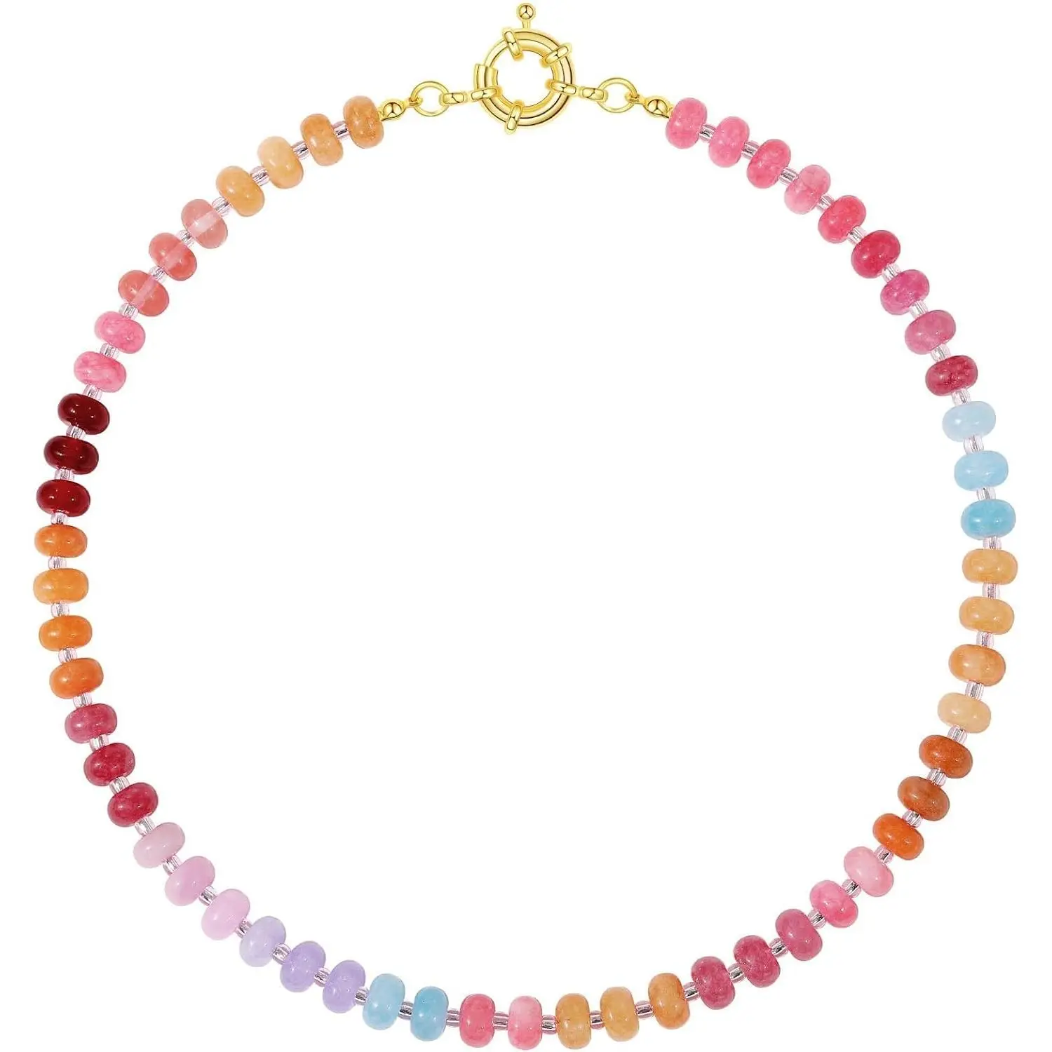Boho Colorful Beaded Choker Necklace for Women, Handmade Natural Gemstone Jewelry, Vibrant Assorted Bead Necklace with Charm Insert for Summer, Assorted Bead Necklaces