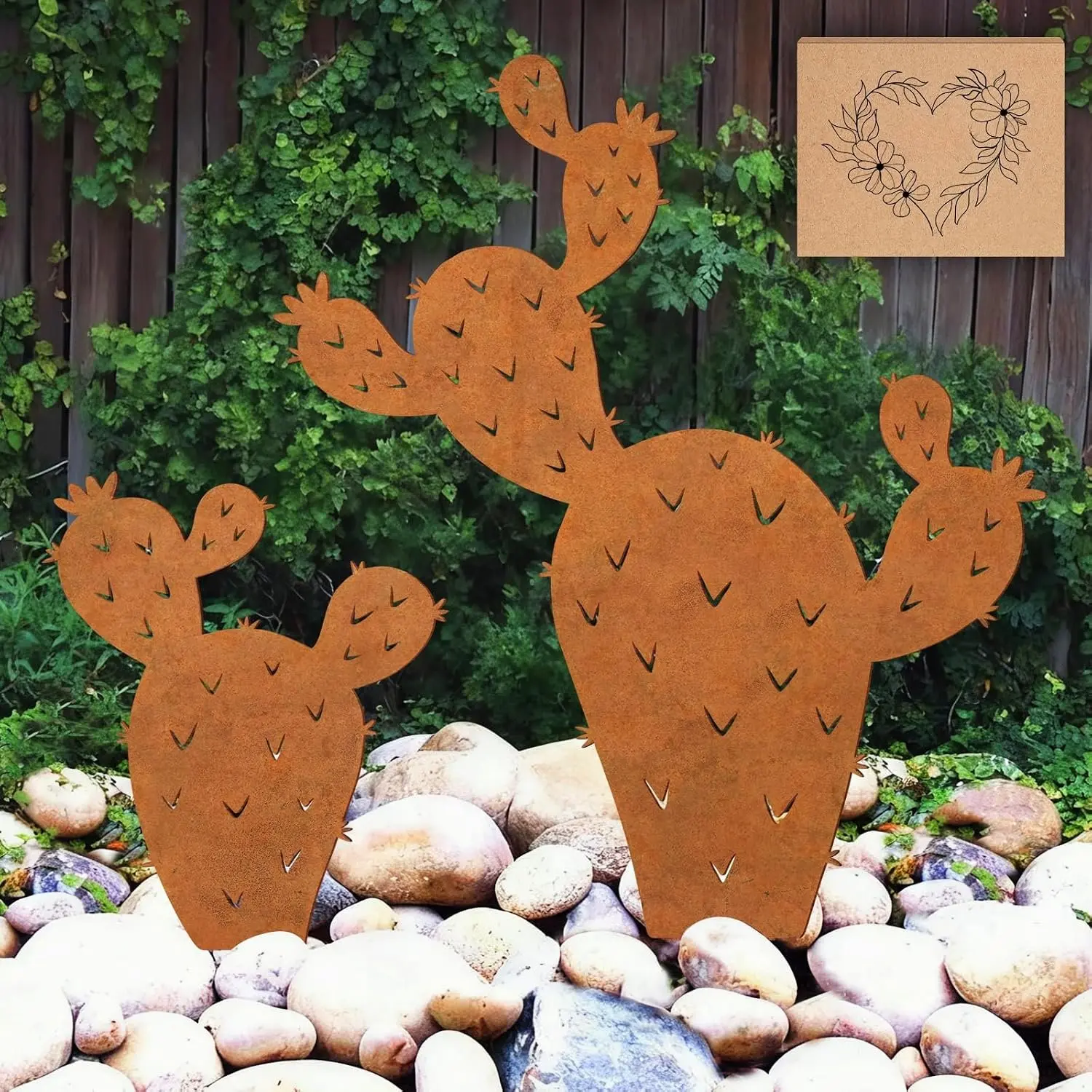 Metallic Cactus Decor 2-Piece Set, Large-Size Desert Steel Prickly Pear Lawn Art, Outdoor Yard & Garden Decoration Clearance Item, Two Piece Set