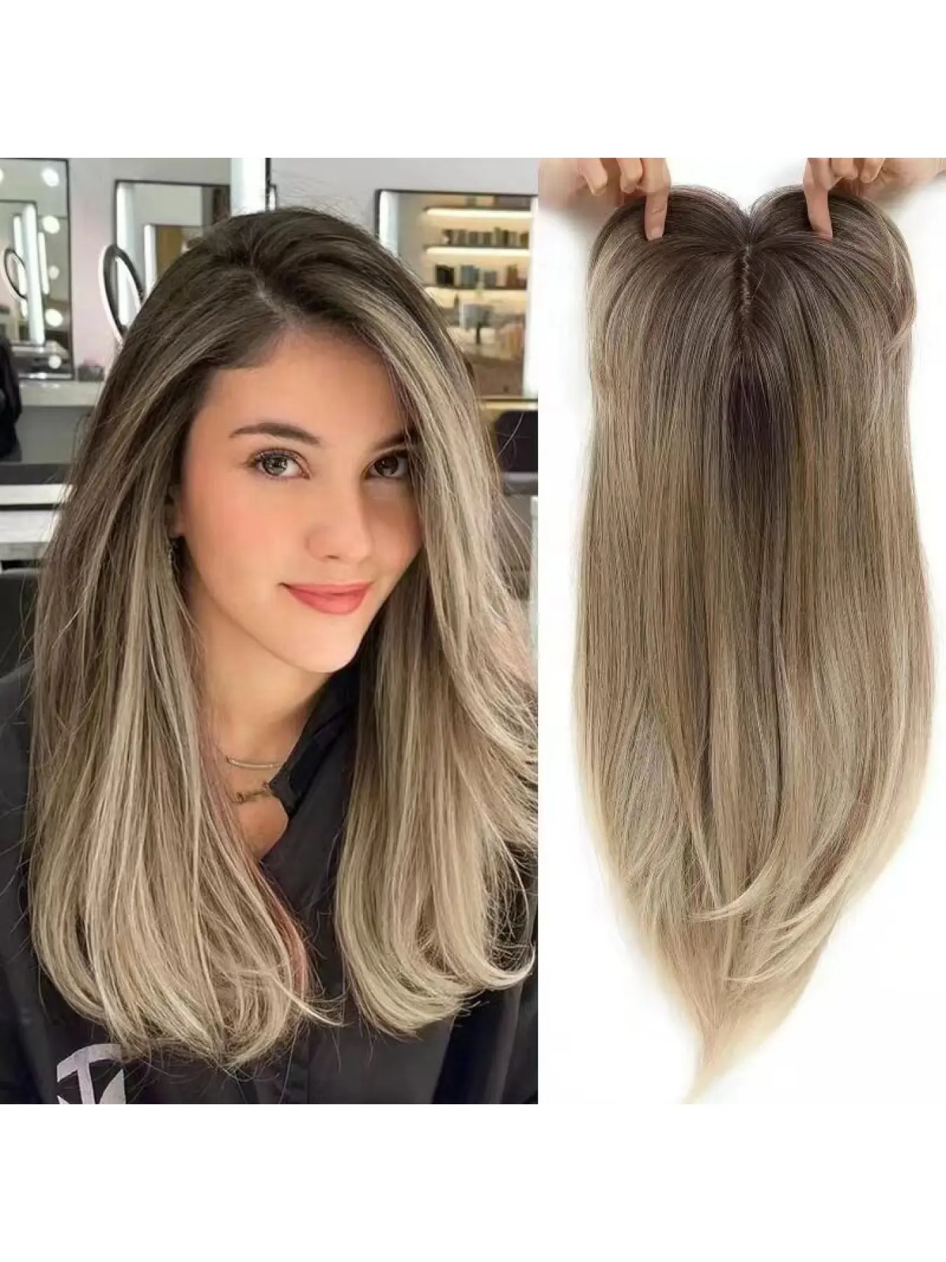 Clip in Hair Topper for Women Gray Hair Coverage - Top Hairpiece for Thinning Hair, Natural Volumizing Root Cover Up