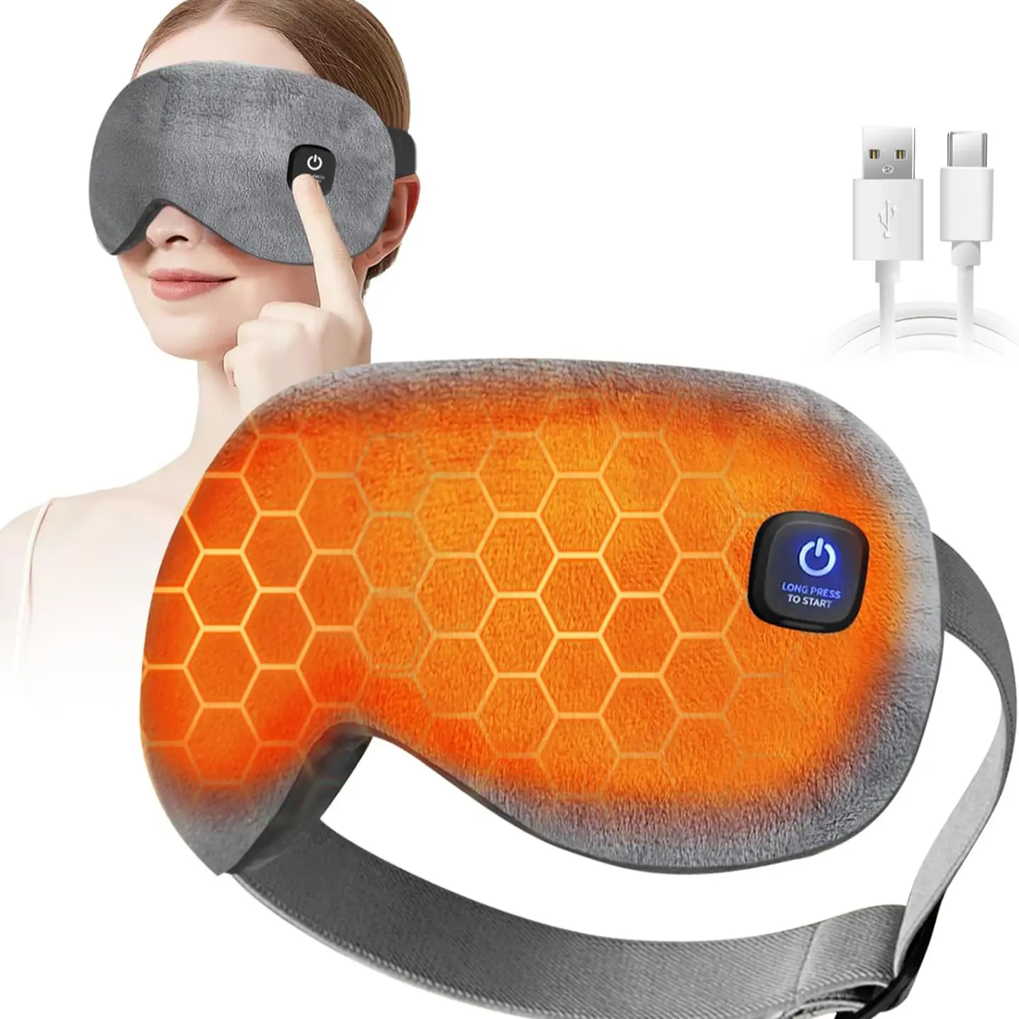 Heated Eye Mask for Dry Eyes, 3 Temperature Settings Sleep Mask, Removable Washable Cover, Relaxation Hot Compress for Eye Relaxing, Travel Eye Heating Pad, Portable Eye Mask, Warming Eye Mask