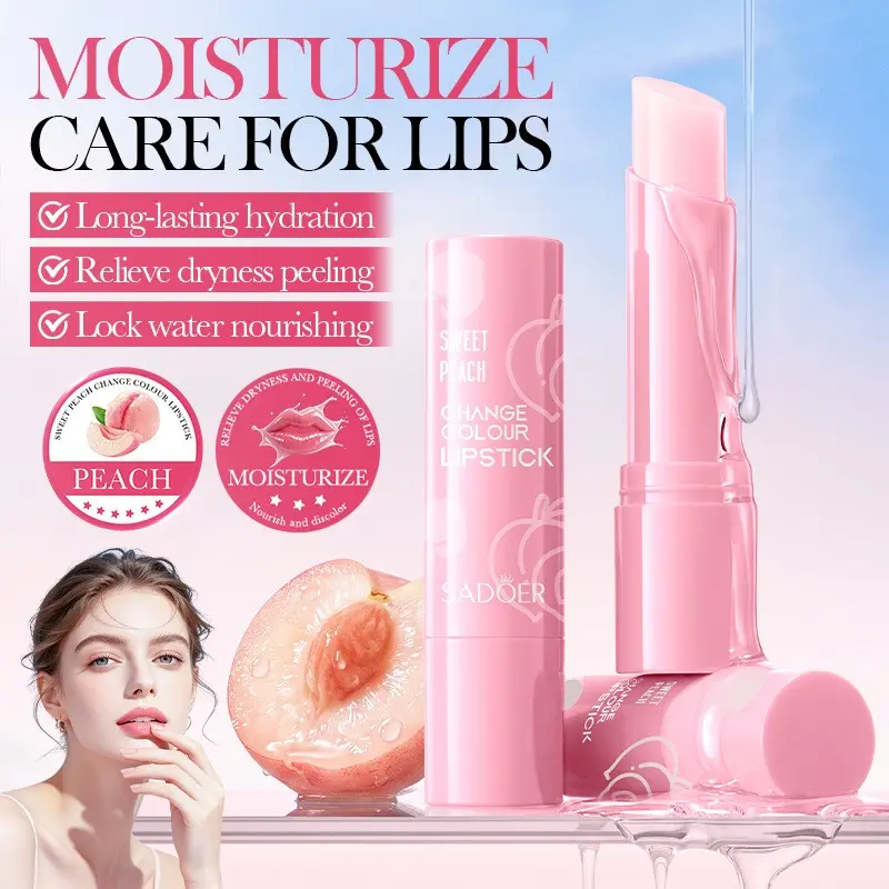 Sweet Peach/strawberry Temperature Change Lip Balm 3g, Moisturizing Long-Lasting Hydrating Anti-Cracking, Fall Winter Skincare