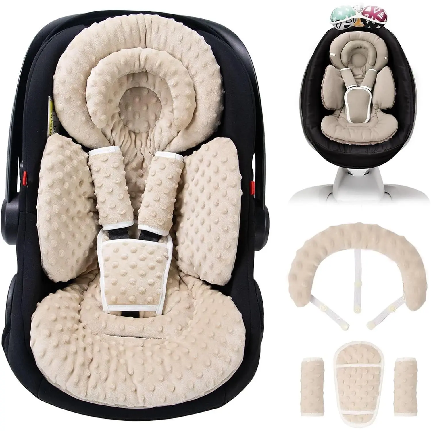 Infant Car Seat Insert with Extra Cushion for Preemie to Toddler, Reversible Newborn Car Seat Insert for Baby Head and Body Support, Fits Stroller, Baby Swing, Bouncer - Dots, BeigeGift