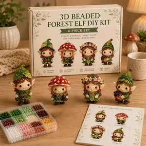 3D Bead Magic Elf DIY Craft Kit, Beginner-Friendly Plastic Beads with Tools, Beading Supplies, Home Decor, Halloween Gift, Non-Finished Set