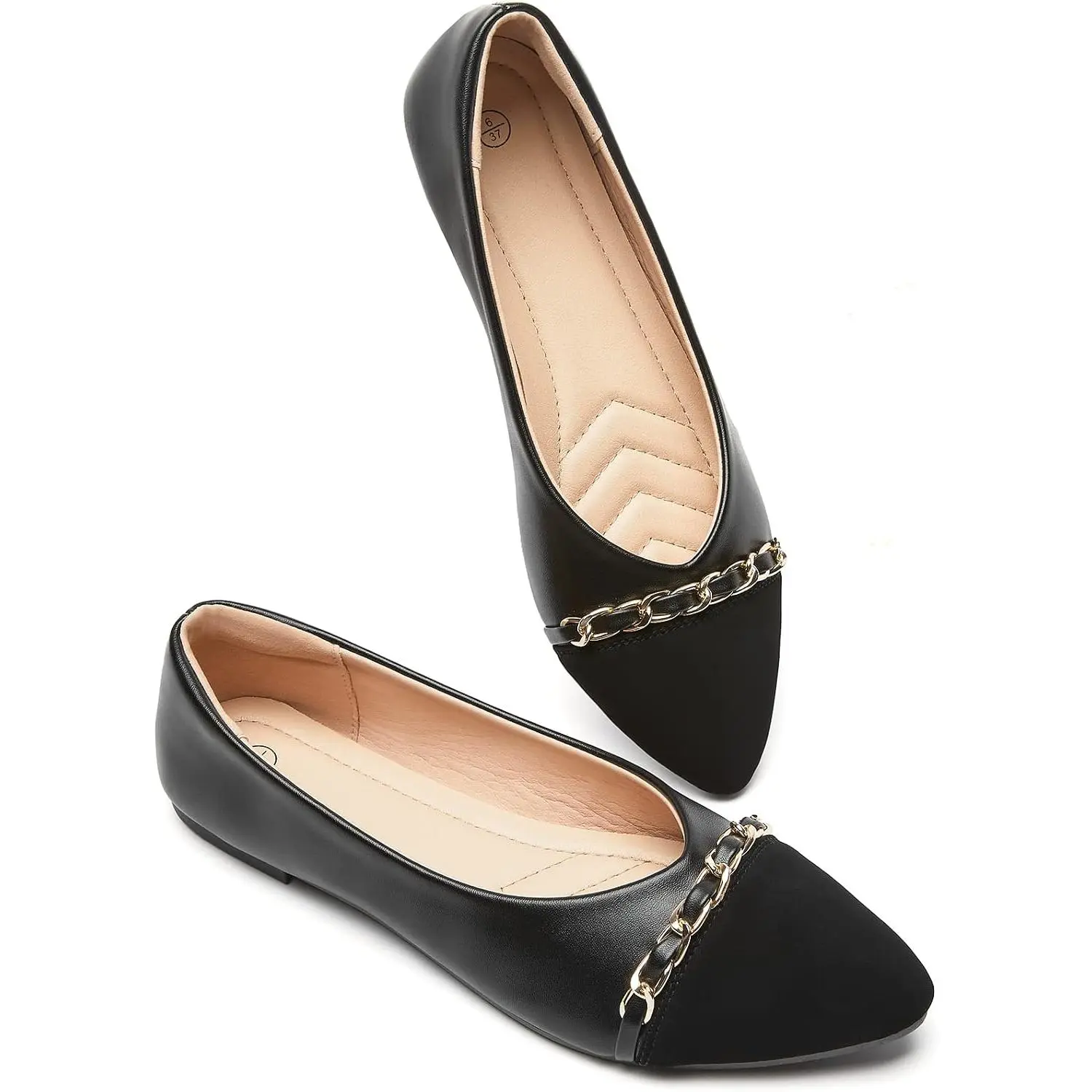 Women's Black Flats Shoes,White Dress Shoes for Women,Crimping Faux Suede Ballet Flats Comfortable