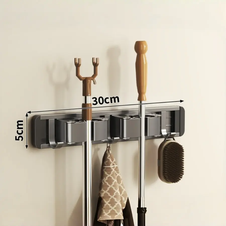 Space-Saving Mop and Broom Rack with Adjustable Hooks, Durable Storage Solution for Home, Bathroom, Kitchen, Garden, Laundry Room, Garage