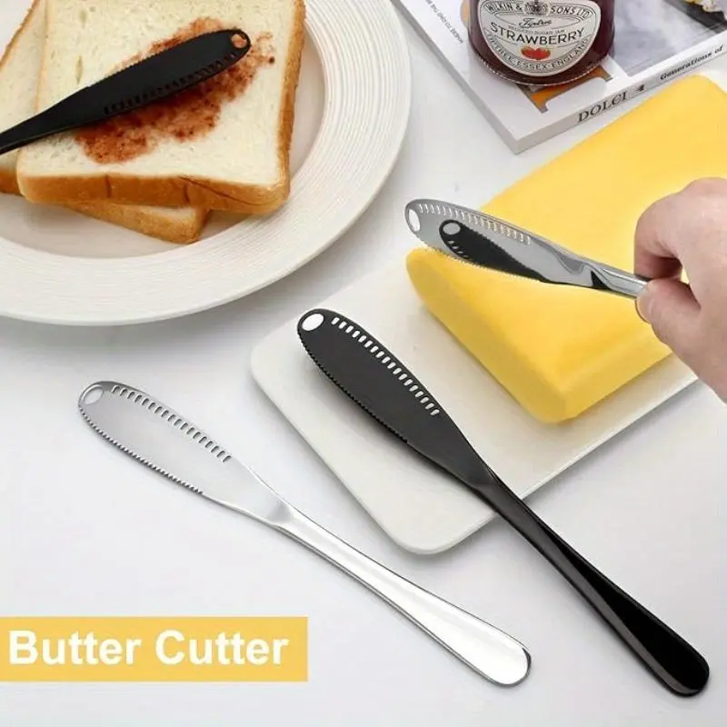 2pcs 3 in 1 Multi Use Knives Stainless Steel Butter Knife Cheese Dessert Jam Spreaders Cream Scraper Bread Splitter Butter Spreader