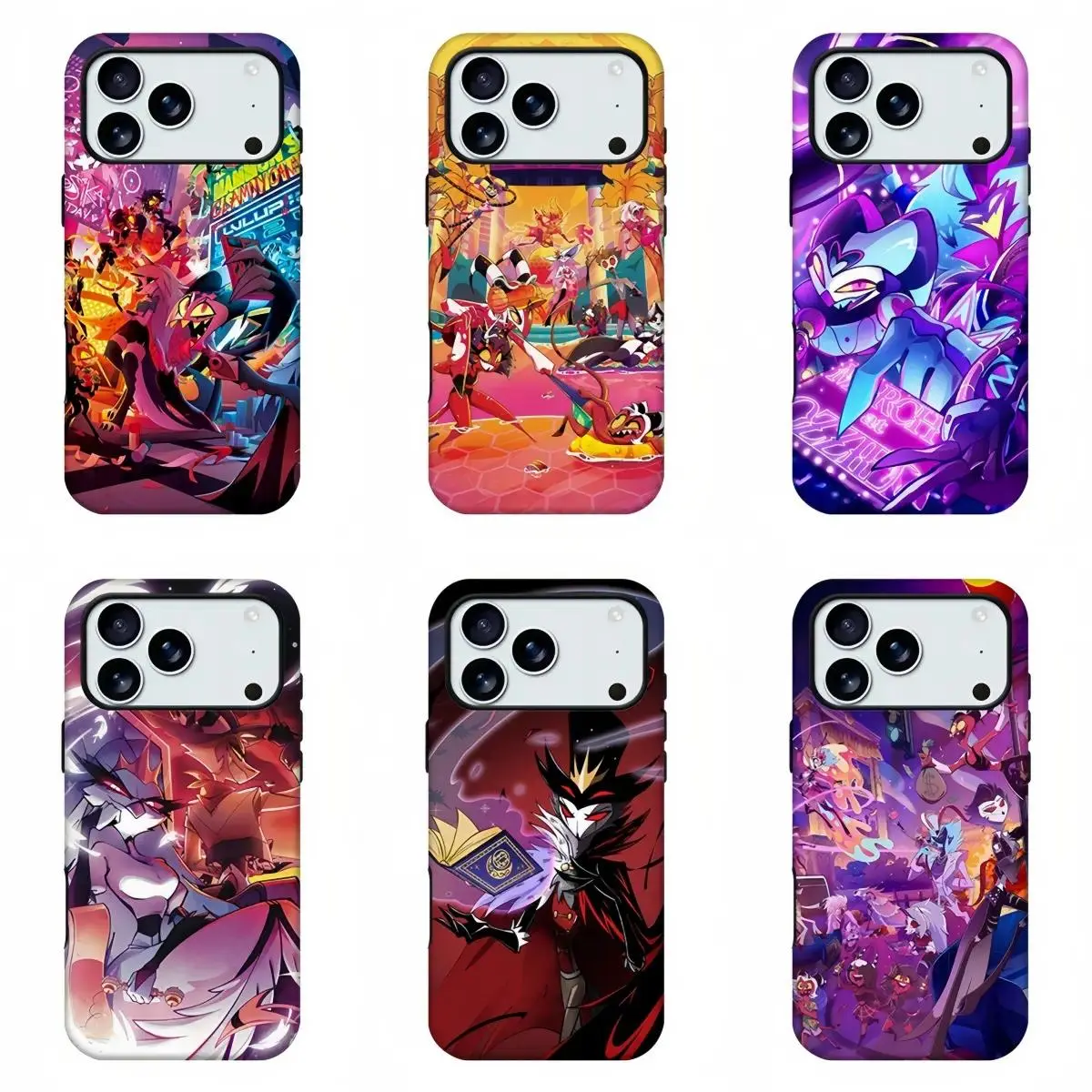 Helluva Boss Animated Phone Case, Dark Neon Demon Cartoon Glossy 2-In-1 Protective Phone Case For iPhone 17-11 (Pro Max, Pro Plus) & Samsung S26-23 Drop-Resistant Safety Case
