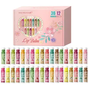 36PCS lip balm set with 12 flavors in one box. Long-lasting moisturizing brightens lip tone naturally. Exquisite gift box design, perfect for daily lip care, ladies gifts and Christmas present.
