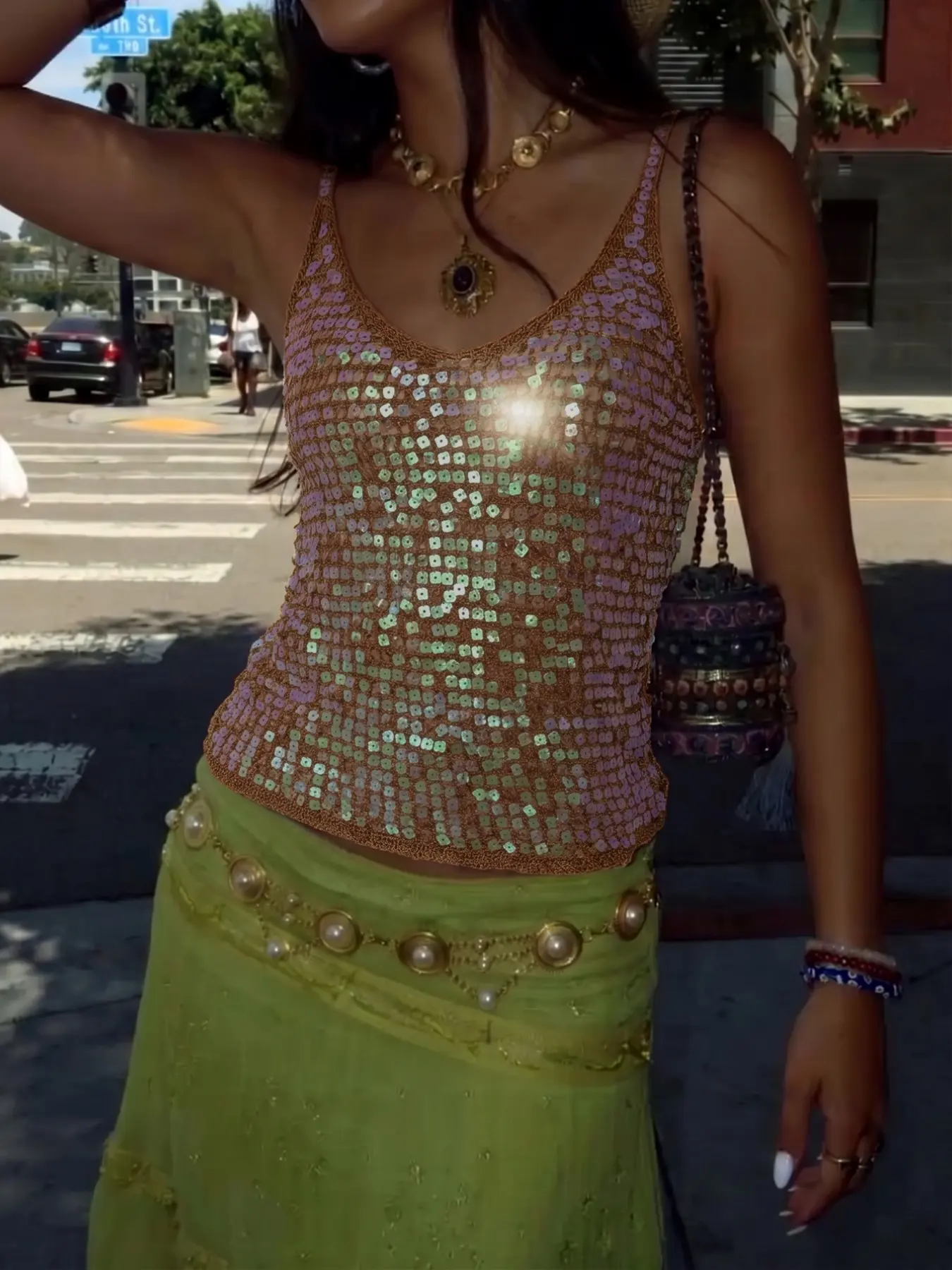 Sparkly Summer Sequin Top for Women, Spaghetti Strap Tank Top, Sleeveless Shimmer Camisole Tops for Women, Trendy Chic Fitted Womens Tops for Party, Club, Concert, Vacation, Date Night & Going Out