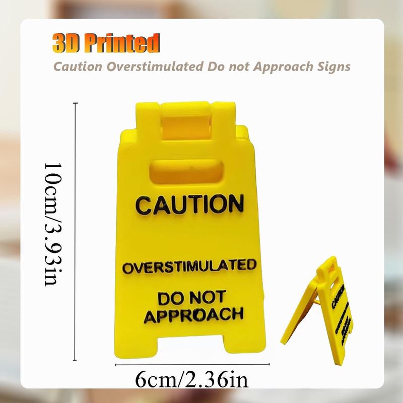 Caution Overstimulated Desk Sign -Yellow Signwith Black Text, Gift for CoworkersBoss & Employees, Mini Novelty FunnyDFunny Desk Sign, 3D Printed Warning Overstimulated Don't Approach, Mini Humorous Prank Gift for Colleagues Boss, Office Home Decor