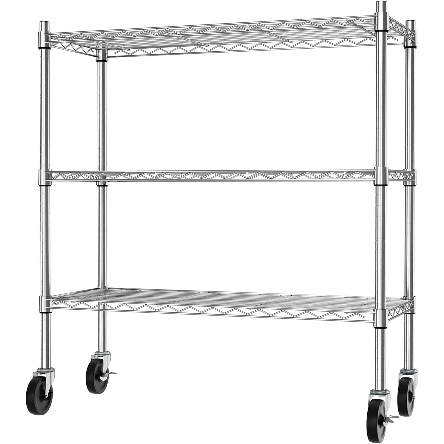 3-Tier Storage Shelves with Casters Heavy Duty Metal Shelving Chrome | Adjustable Wire Shelving, Rolling Cart Utility Racks, 14"D x 36"W x 40"H, for Garage Kitchen Pantry Laundry