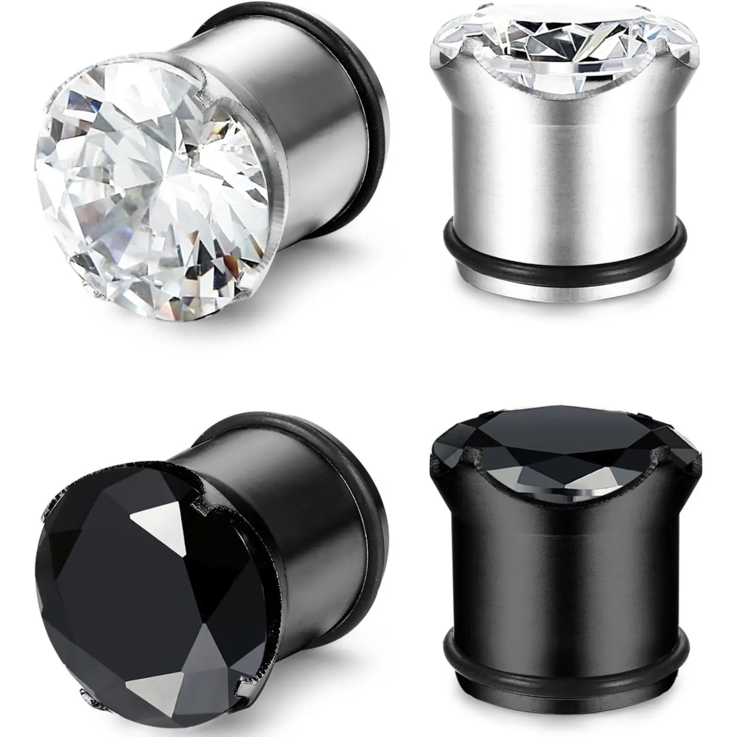 2 Pairs Unisex CZ Stainless Steel Ear Gauge Plug Tunnel Set, Hypoallergenic Ear Expander Stretcher Body Piercing Jewelry for Men Women