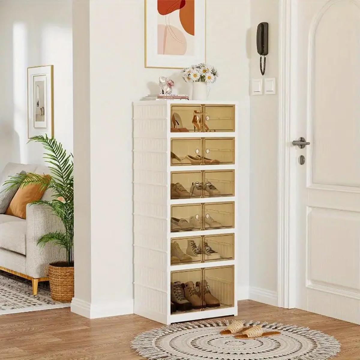 3/6/9-layer transparent storage box with no installation required, stackable and foldable shoe storage box with transparent door, plastic shoe box, easy to assemble.