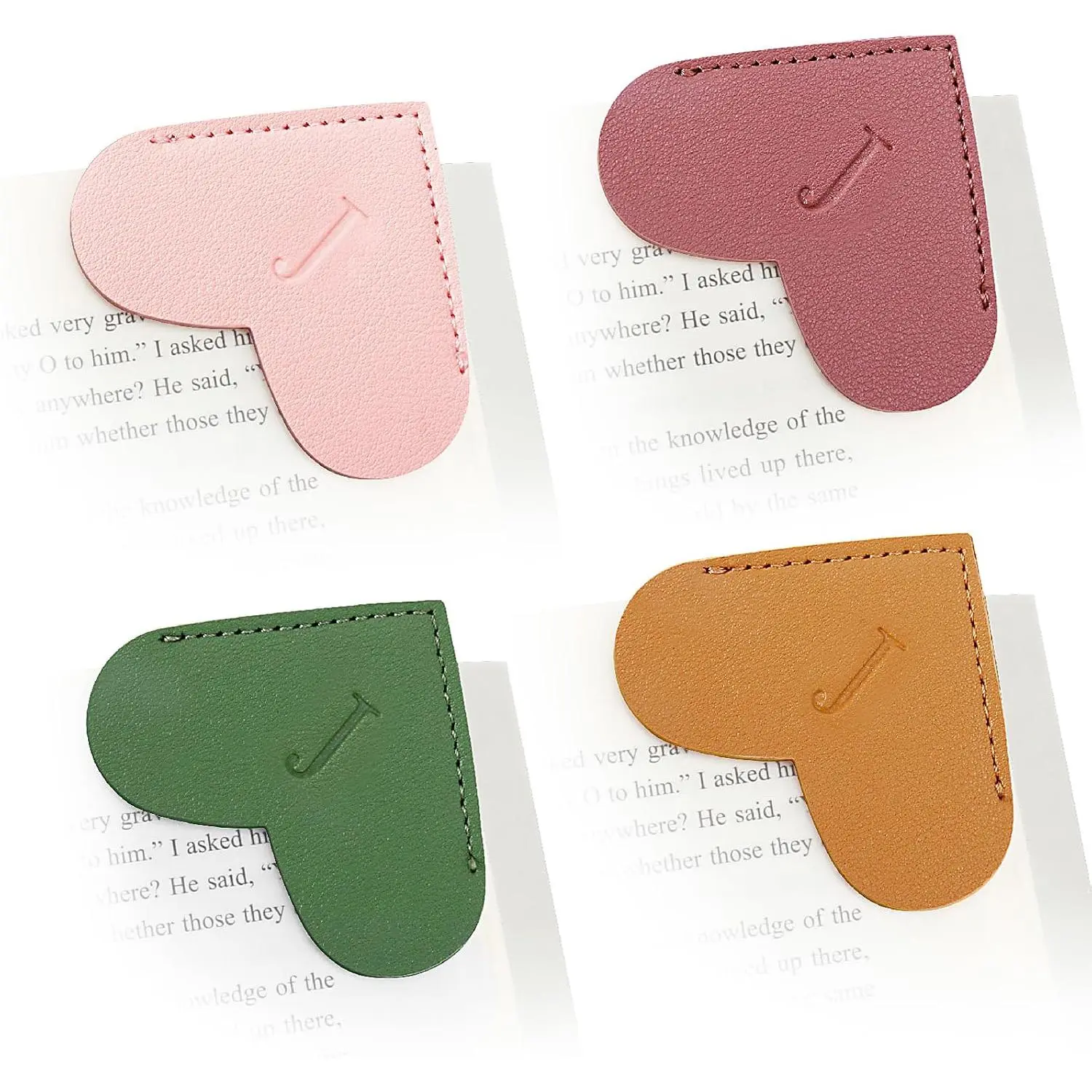 Personalized Initial Leather Heart Bookmark,Cute Corner Page Marker,Reading Accessories for Teachers Students  Book Lovers Women ,for School Office  Supplies (J(4 Pcs))
