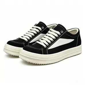Trendy Thick Platform Low Top Canvas Sneakers with White Side Accent, Soft Inner Lining Shock Absorbing Casual Lace Up Shoes, Anti Slip Ridged Outsole Streetwear Daily Footwear