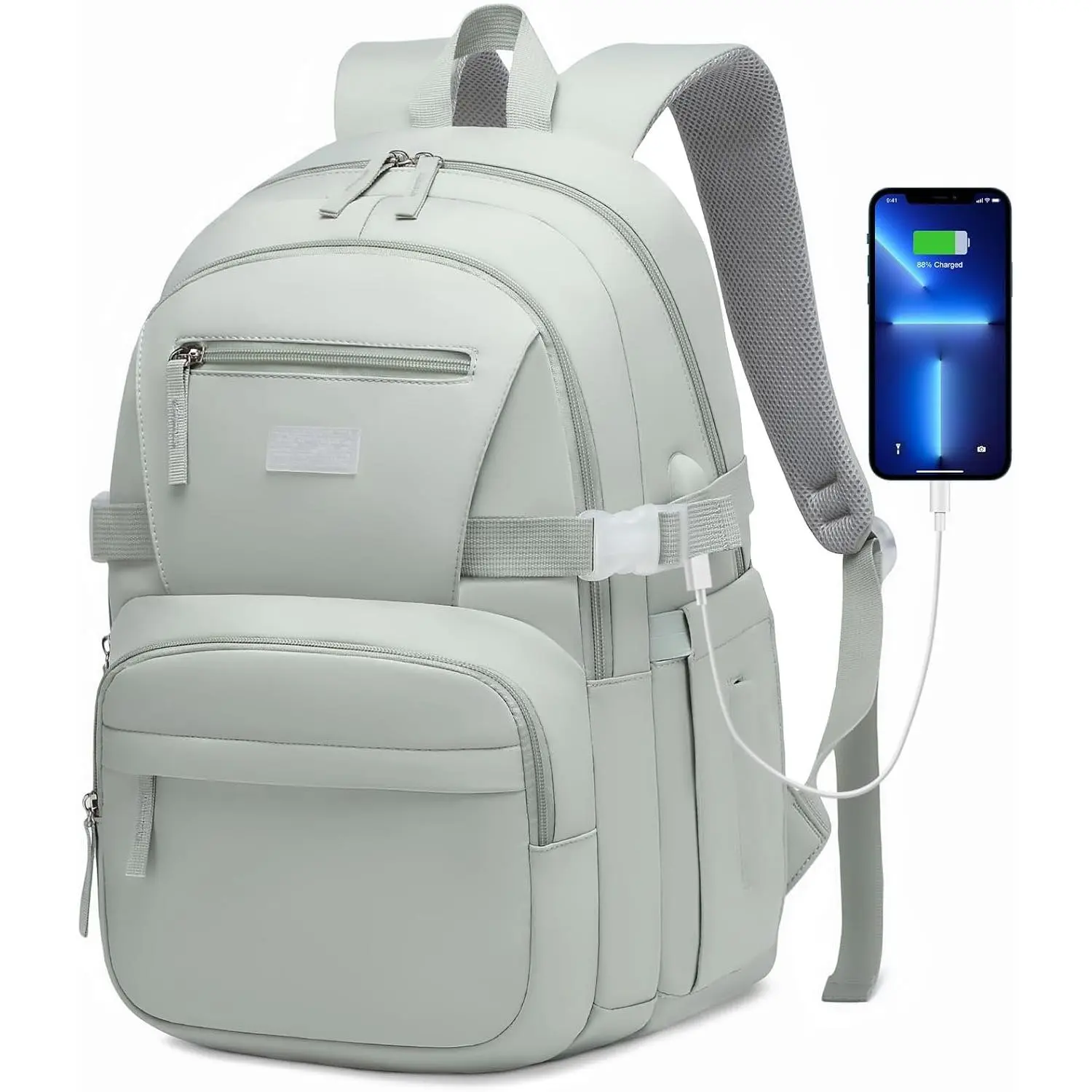 Modern 15.6-Inch Laptop Backpack for Teen Girls - Cute, Large School Bookbag with USB Charger Port for College, Travel (Black Beige)
