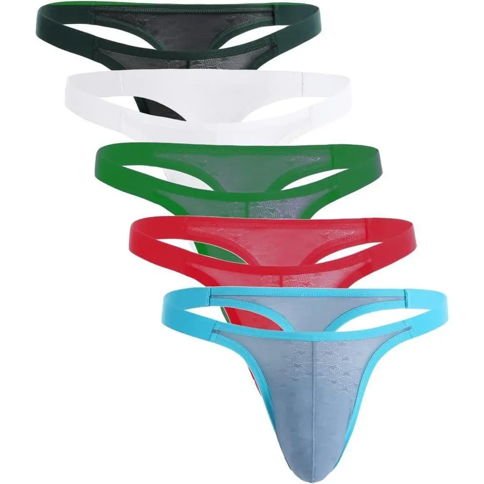 Men's Striped Thong Underwear, Low-Rise Elastic Waistband, Menswear Underwear for Daily Wear