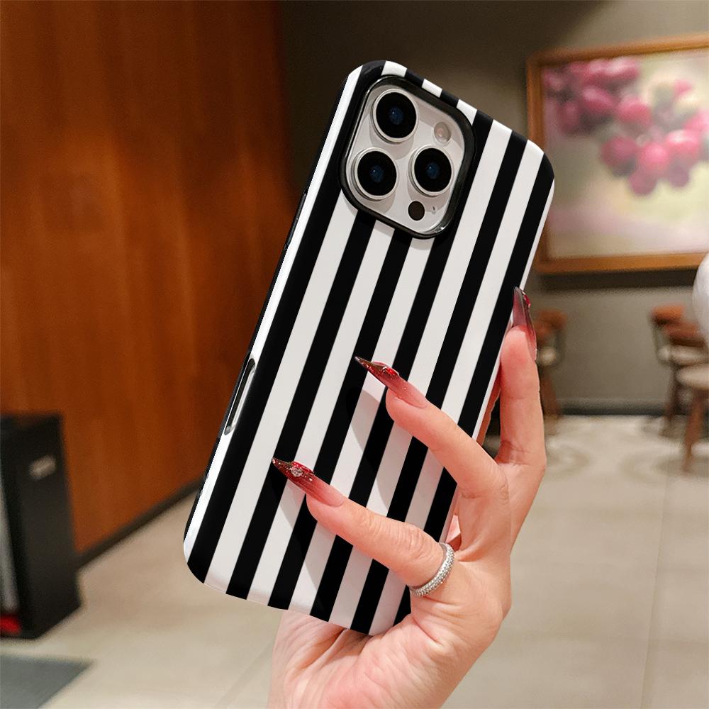 Black and white striped pattern 2-in-1 anti drop design, suitable for phone  cases compatible with iPhone 17 16, 15, 14, 13.12.11. Pro Max.Plus, Air. -  TikTok Shop