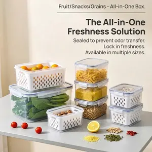 Stackable Fruit Storage Containers for Fridge with Removable Colander, BPA-Free Food Storage Container for Salad Berry Lettuce Vegetables Meat Keeper Fresh-YY2