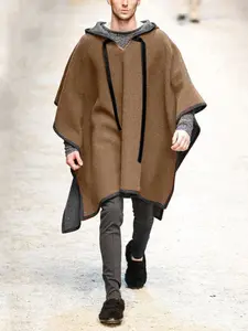 Men's Hooded Cape Coat, Warm Fleece Outerwear, Stylish Pullover Design, Perfect for Cold Weather, Comfortable & Trendy