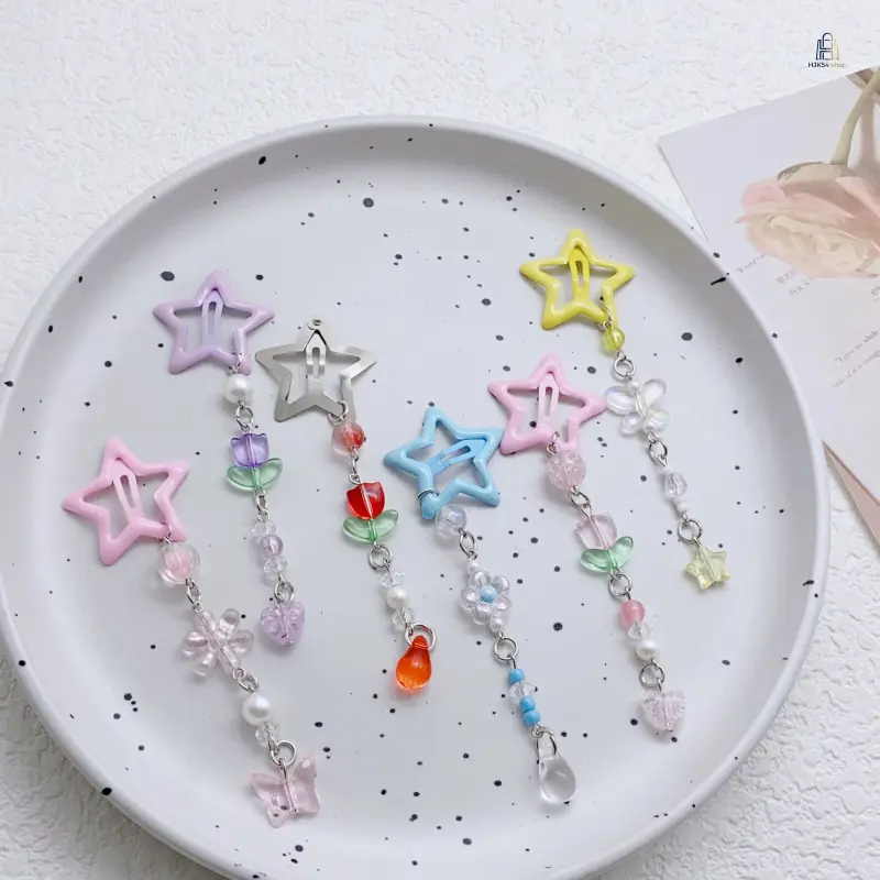 Dopamine Summer Hair Clips Star Tassel Heart Beaded Barrettes Cute Fringe Bangs Hair Pins Trendy Women Daily Party Hair Accessory