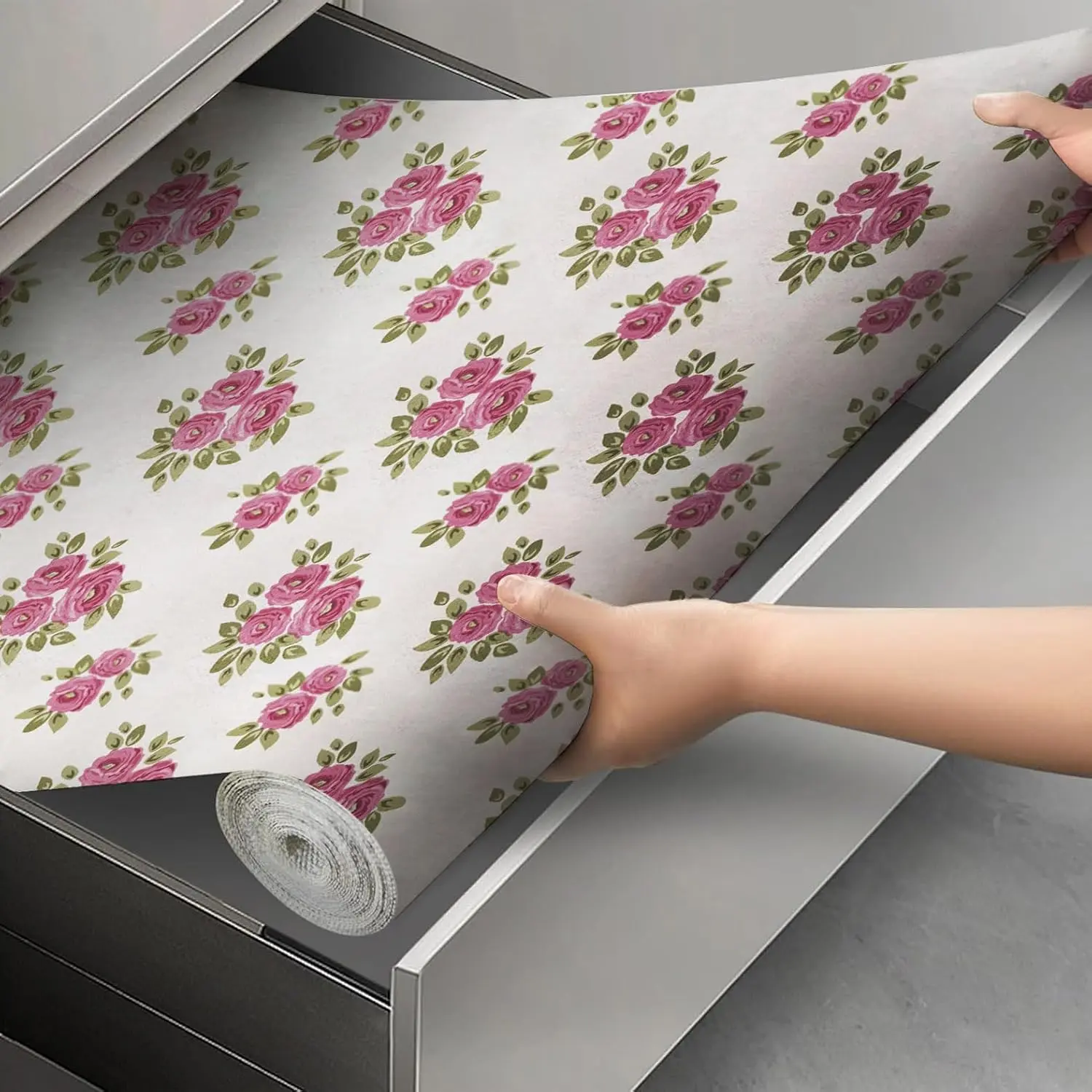 Drawer and Shelf Liner, Shelf Liner for Kitchen Cabinets,Non-Adhesive Cabinet Liner, PVC Drawer Liner for Dresser Non-SlipKitchen Cabinets Cupboard,12 in X 6.5 FT (Red Flower)