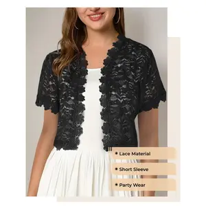 Women's Elegant Short Sleeve Lace Lightweight Jacket, Perfect for Parties, Stylish Ladies' Outerwear, Comfortable and Chic Design, Womenswear