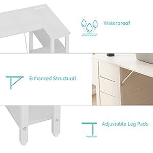 Lufeiya White L Shaped Computer Desk with Drawers & Storage Shelves, 47 Inch Corner Desk with Power Outlet,  Modern Vanity Table Furniture Sets Table  Ideal for Home Office & Bedroom Use