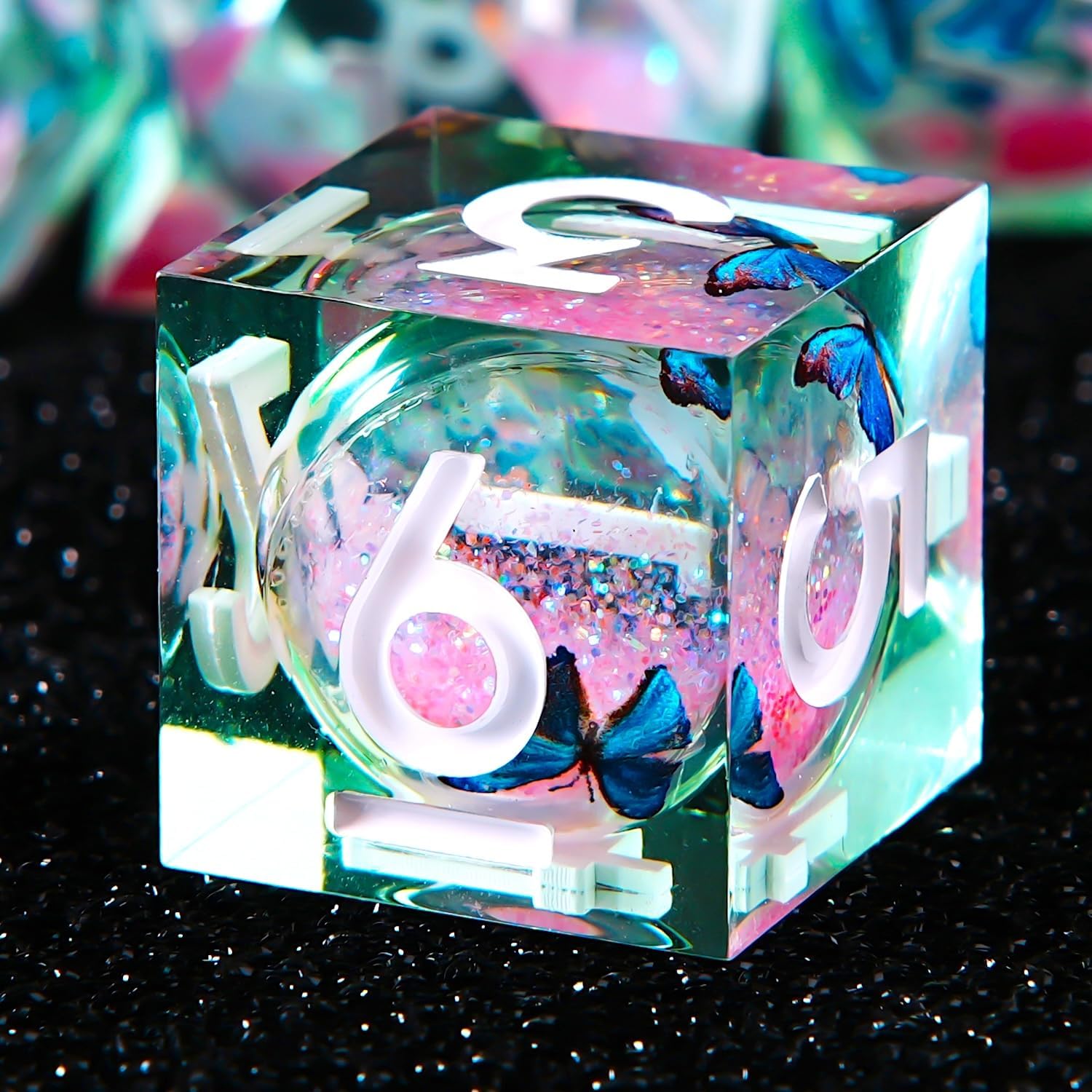 Butterfly Pattern Dice Set, 7 Counts/set Handmade Sharp Edge Dice, D&D Polyhedral Dice for Dungeons and Dragons Role Playing Game Resin Dice