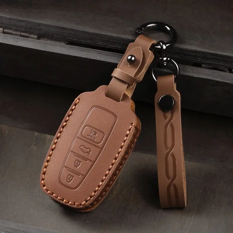 Leather Car Smart 3 Button Key Case Cover Bag Keychain for Toyota Avalon Camry RAV4 Prius CHR C-HR Corolla Land Cruiser Prado