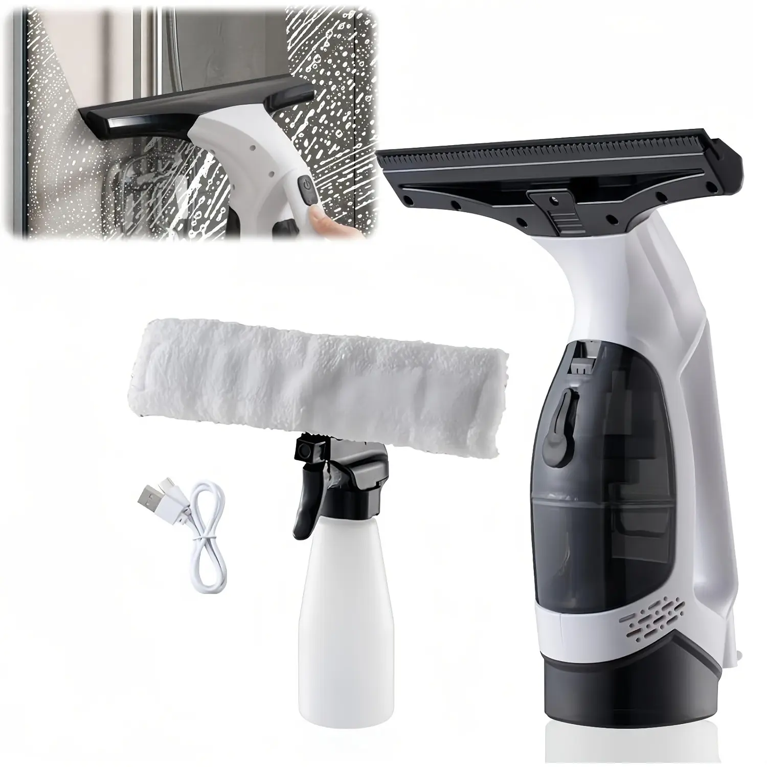 Cordless Window Vacuum Squeegee, 2000Pa Electric Window Cleaner with 2000mAh Battery & 6.76oz Water Tank, Shower Squeegee Kit for Glass Doors, Windows, Mirrors, Car