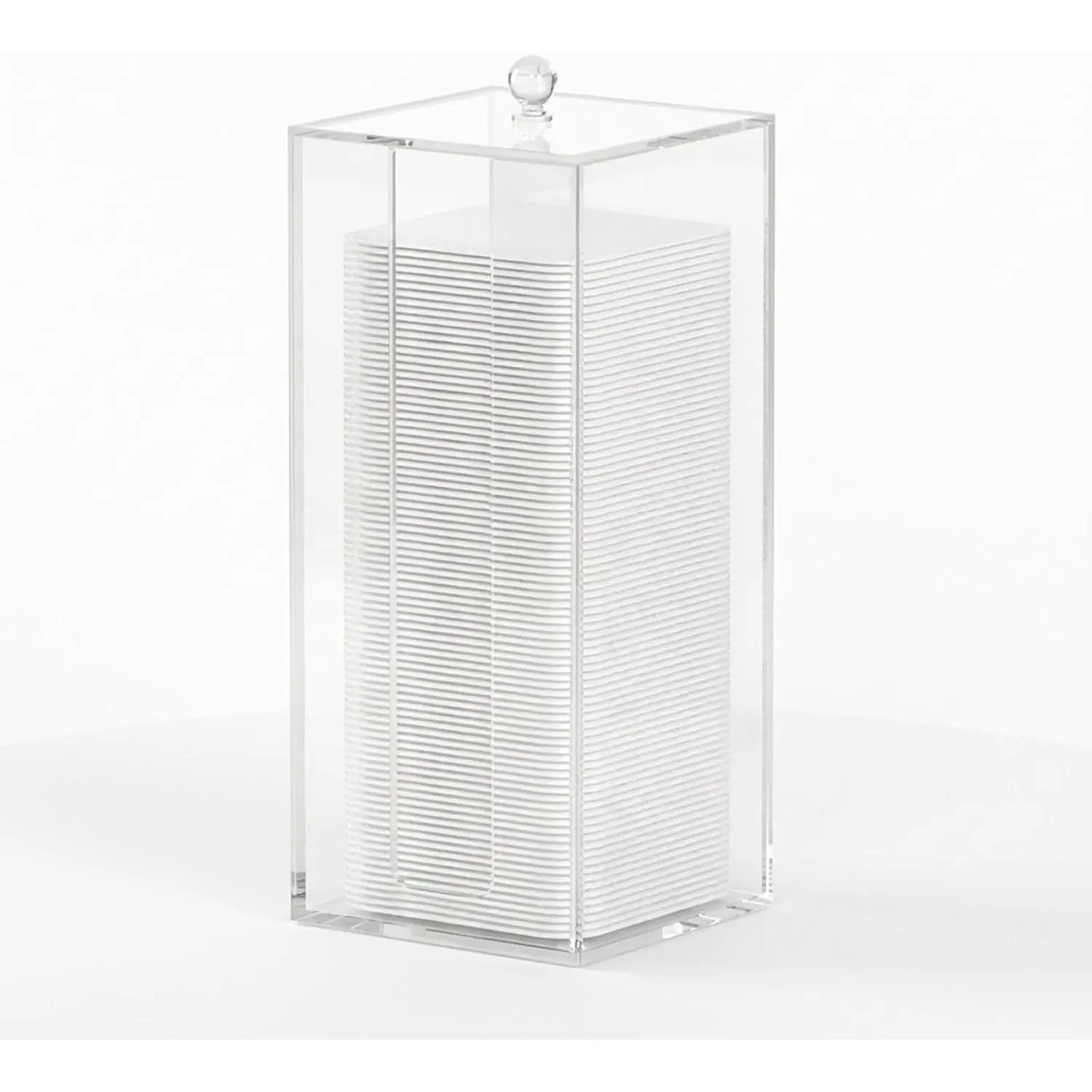 Acrylic Clean Pad Storage Box, Cotton Pad Dispenser, Square Rounds Cotton Pad Holder (Pad Not Included) - Vertical with Lid