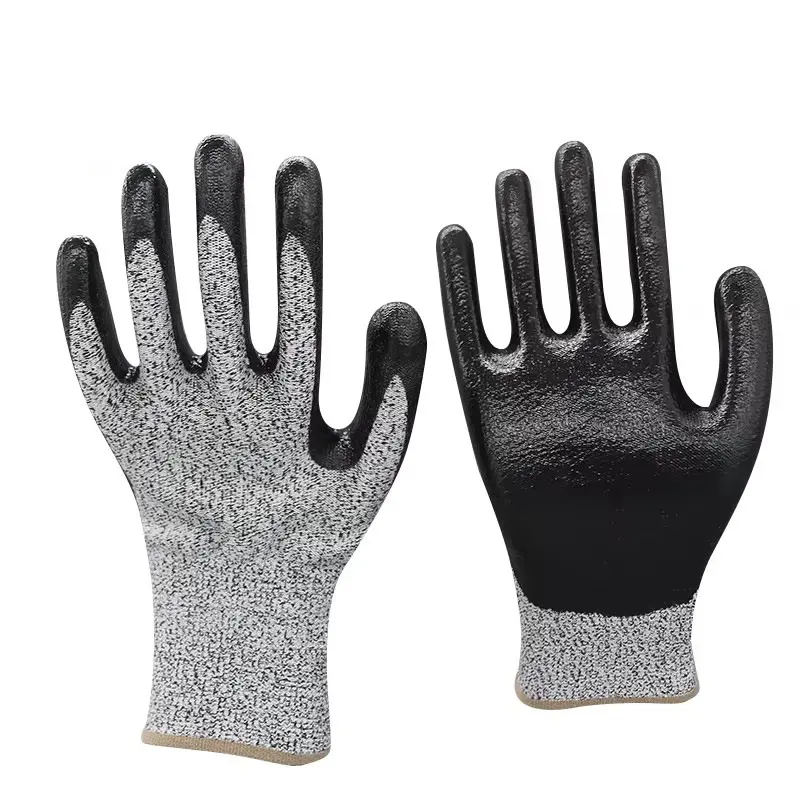 Unisex multi purpose work gloves HPPE five level anti cut glossy PU nitrile wear resistant non slip gloves for gardening diy home cleaning and factory work